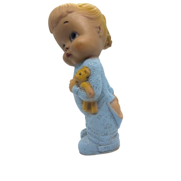 Vintage 1960s Kitchy Rubber Squeak Toy Boy With Teddy Bear & Pajamas - Picture 3 of 3